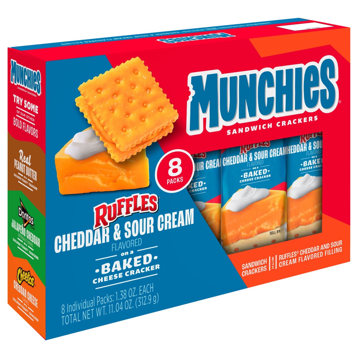 slide 9 of 10, Munchies Sandwich Crackers Cheddar & Sour Cream Flavored 11.04 Oz, 8 Count, 8 ct