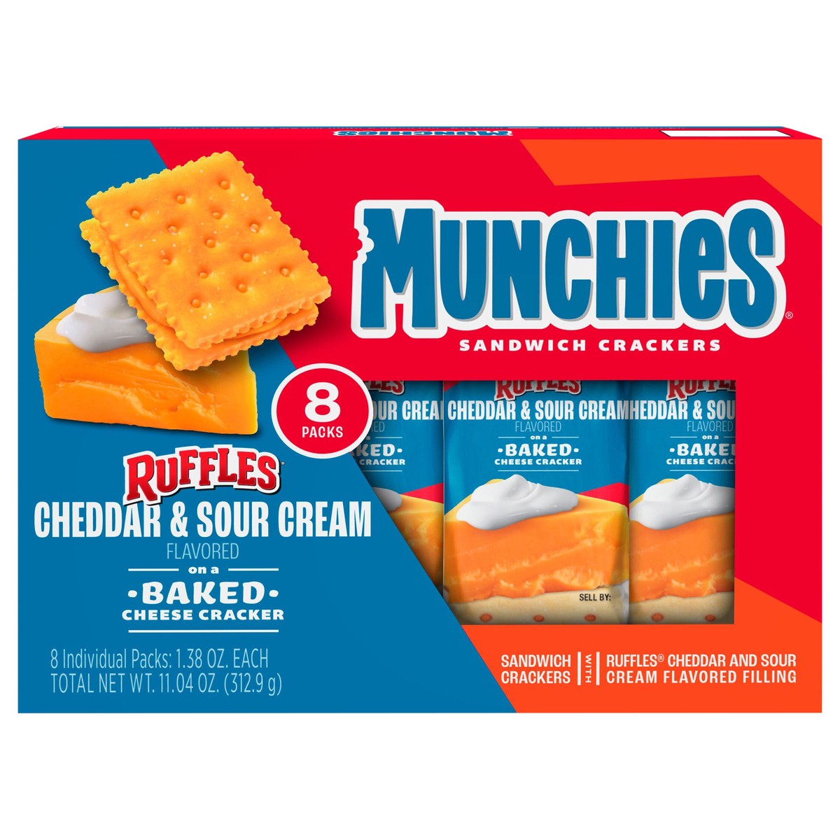 slide 3 of 10, Munchies Sandwich Crackers Cheddar & Sour Cream Flavored 11.04 Oz, 8 Count, 8 ct