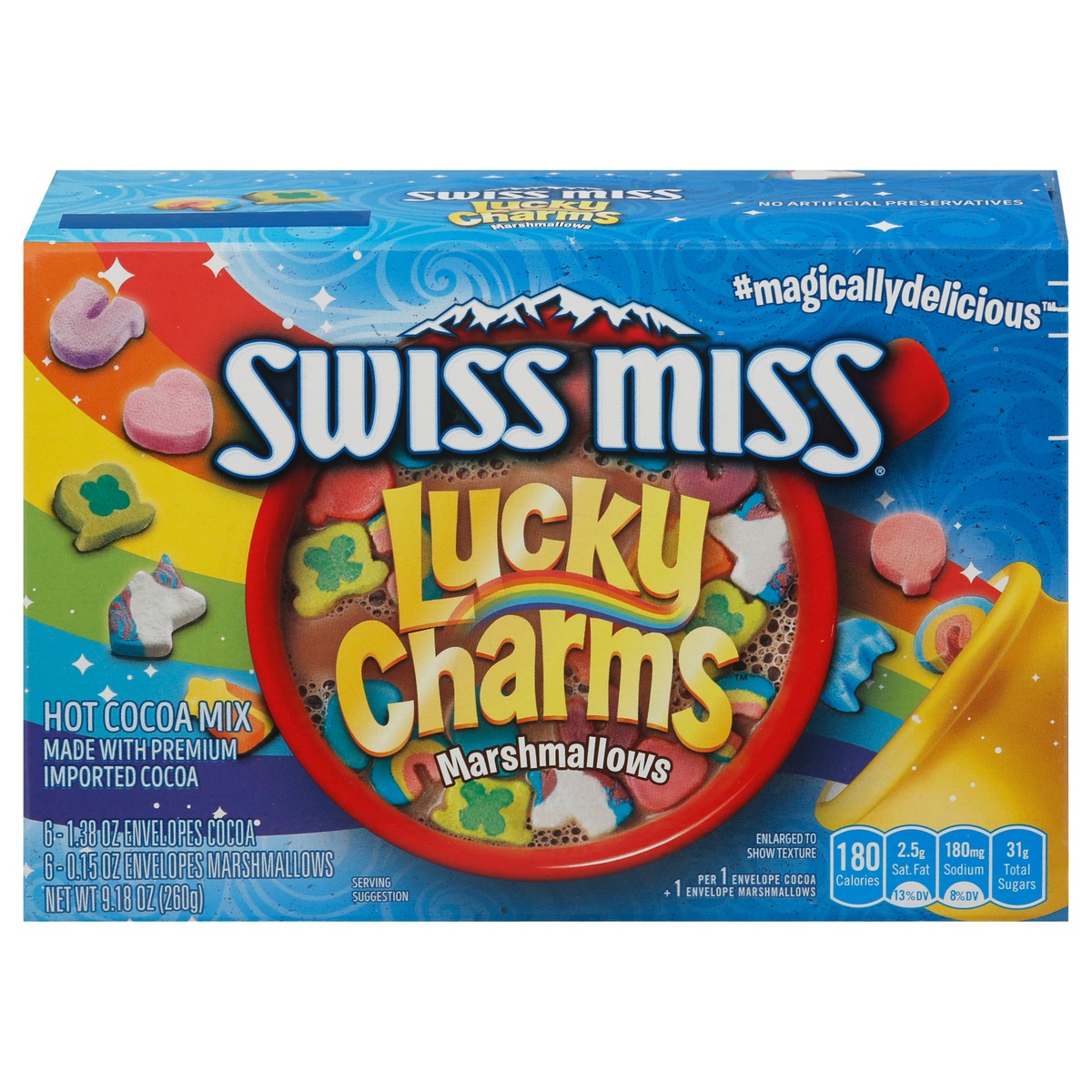 slide 1 of 1, Swiss Miss Lucky Charms Marshmallows Hot Cocoa Mix Envelopes, 6 ct