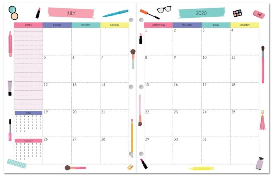 slide 3 of 3, Office Depot Monthly Academic Planner, 8-1/4'' X 10-3/4'', Makeup, July 2020 To June 2021, Ay20Mkupspl003, 1 ct