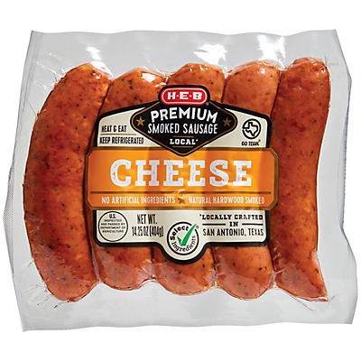 slide 1 of 1, H-E-B Premium Cheese Smoked Sausage Links, 14.25 oz
