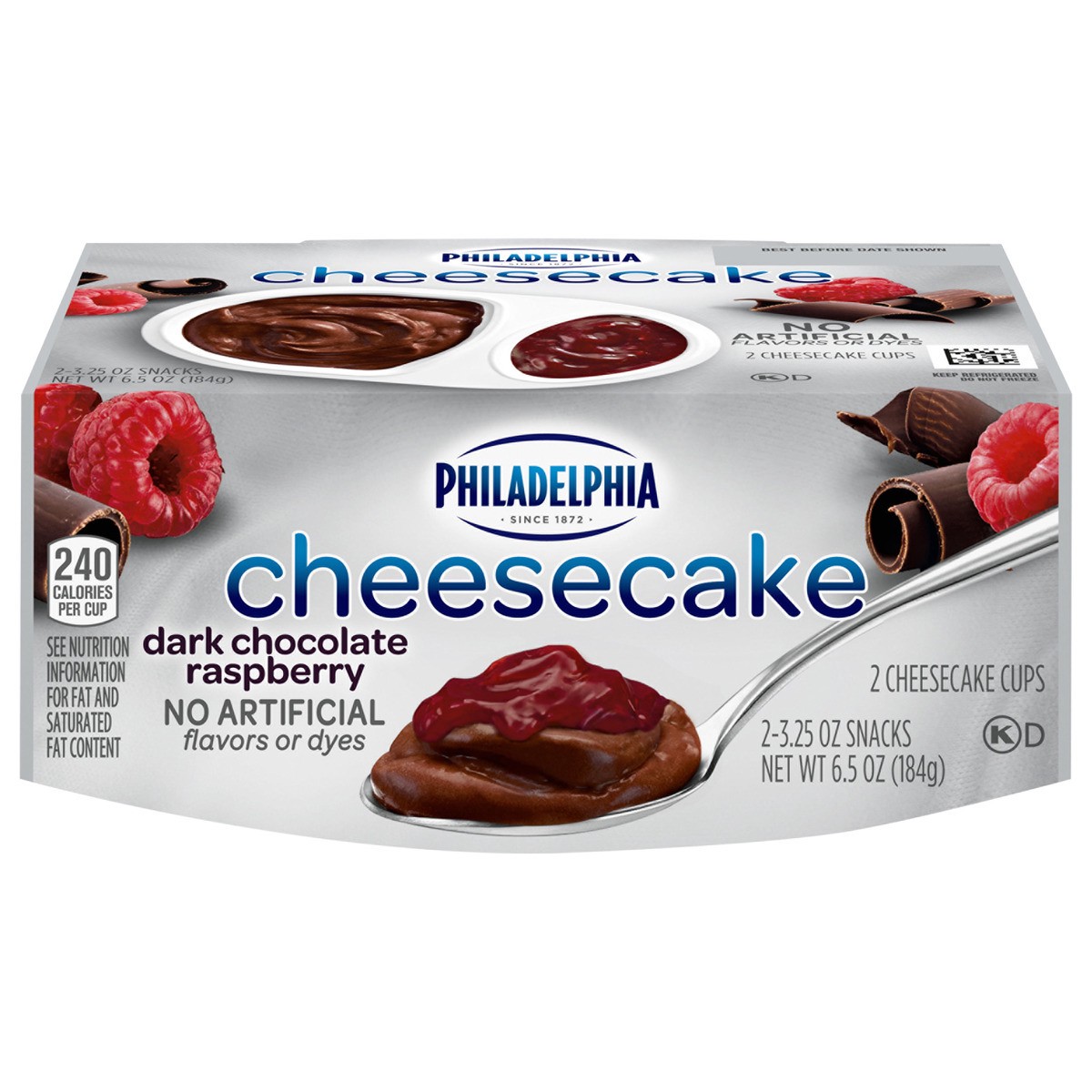 slide 1 of 11, Philadelphia Dark Chocolate Raspberry Cheesecake Snacks Pack Cups, 2 ct; 3.25 oz