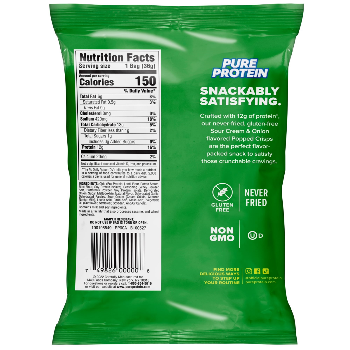 slide 2 of 2, Pure Protein Popped Sour Cream & Onion Protein Crisps 1.27 oz, 1.27 oz