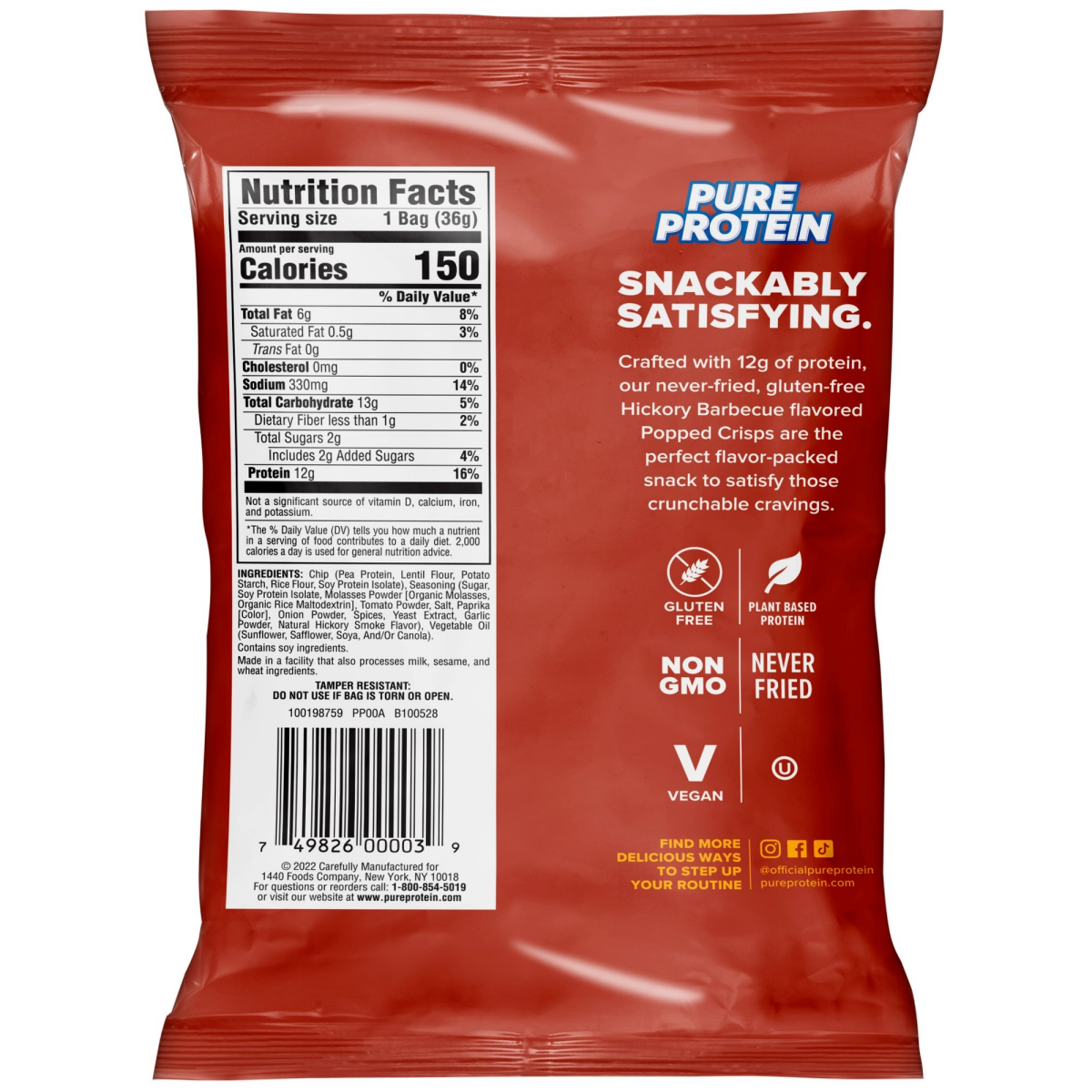 slide 2 of 2, Pure Protein Popped Hickory Barbecue Protein Crisps 1.27 oz, 1.27 oz