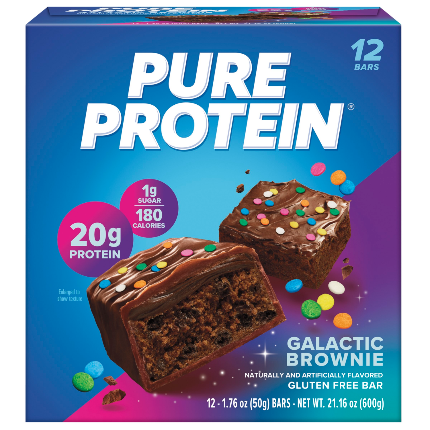 slide 1 of 2, Pure Protein Galactic Brownie Gluten Free Bar, 12 ct; 1.76 oz