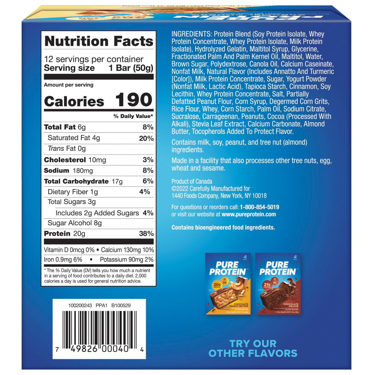 slide 2 of 2, Pure Protein Bars, Caramel Churro Protein, Gluten Free, 20 gram, 1.76 oz, 12 ct