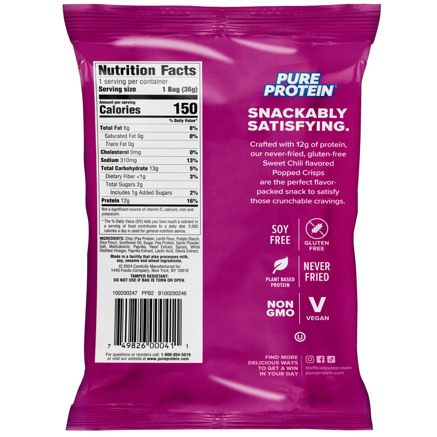 slide 2 of 2, Pure Protein Sweet Chili Popped Crisps, 1 ct, 1 ct
