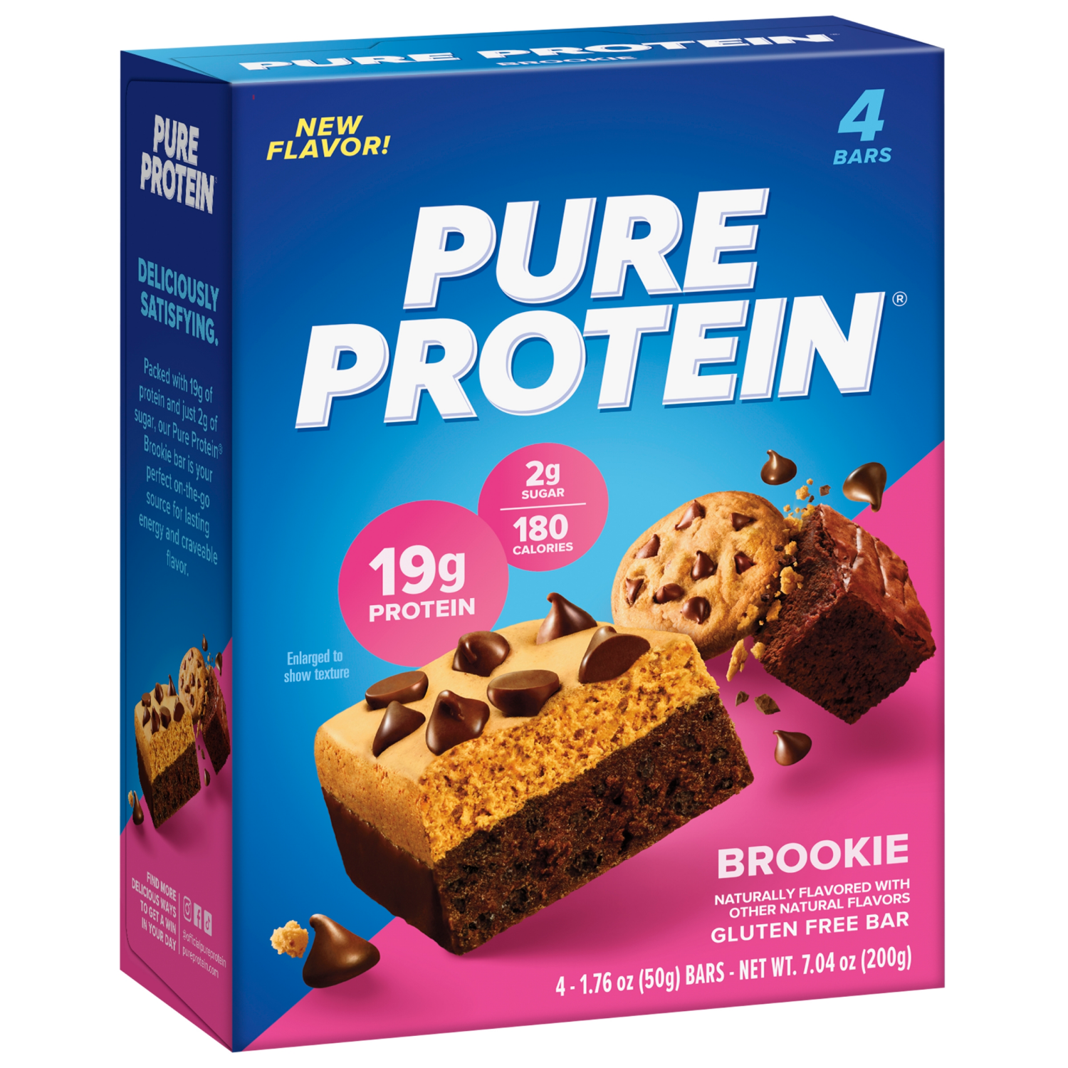 slide 4 of 5, Pure Protein Brookie Bar, Gluten Free, 19g Protein, 4 Pack, 19 gram, 4 ct