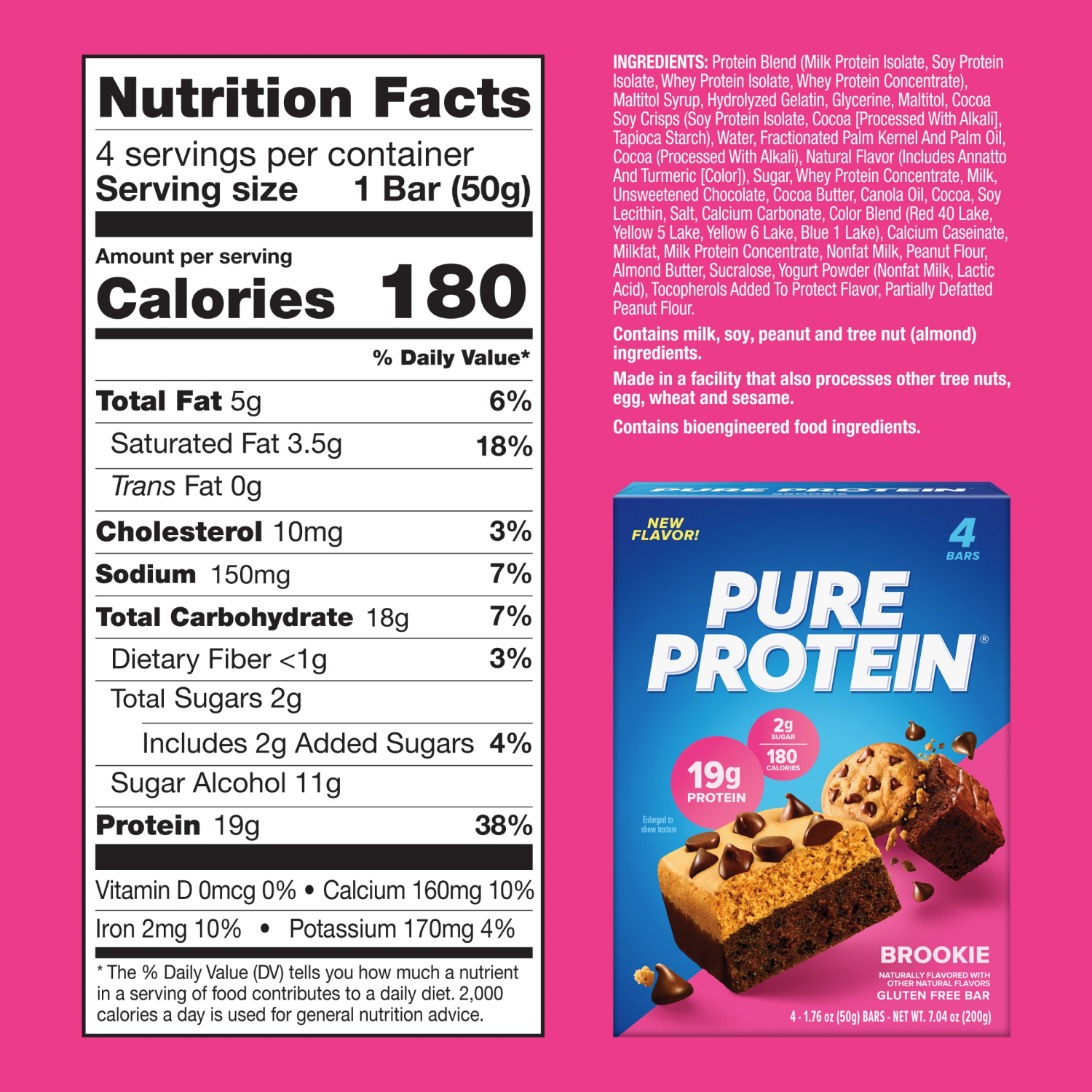slide 5 of 5, Pure Protein Brookie Bar, Gluten Free, 19g Protein, 4 Pack, 19 gram, 4 ct