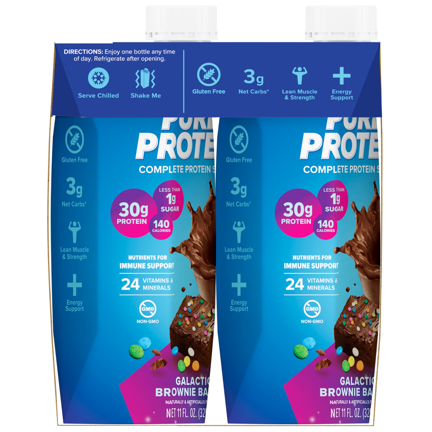 slide 2 of 5, Pure Protein RTD Protein Shake, Galactic Brownie Batter, 30g Protein, 4 Pack, 11 floz, 30 gram, 4 ct