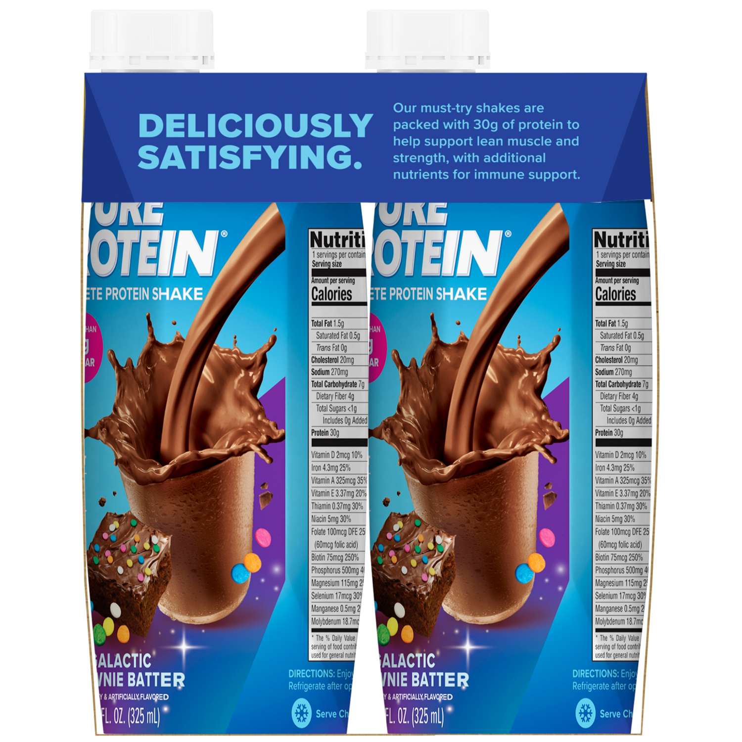 slide 3 of 5, Pure Protein RTD Protein Shake, Galactic Brownie Batter, 30g Protein, 4 Pack, 11 floz, 30 gram, 4 ct