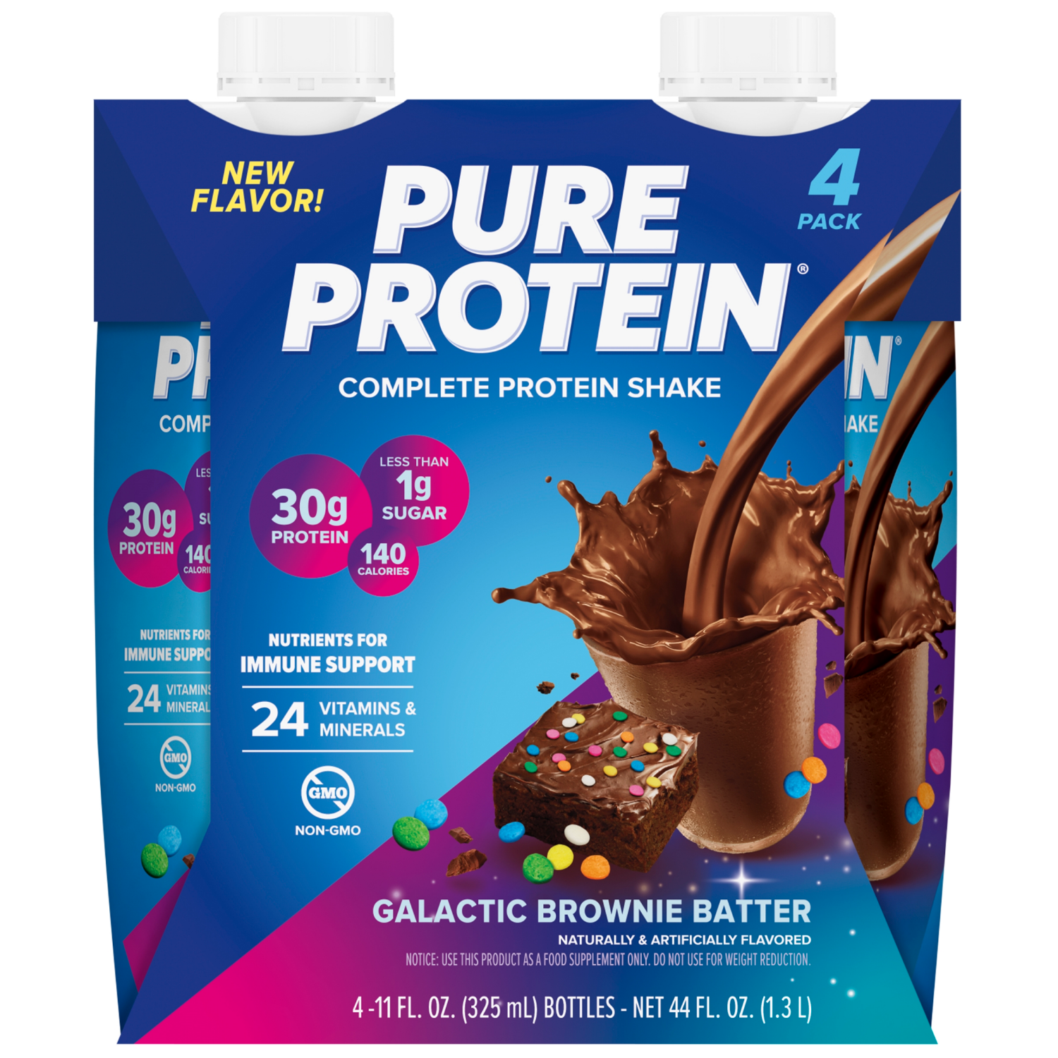 slide 1 of 5, Pure Protein RTD Protein Shake, Galactic Brownie Batter, 30g Protein, 4 Pack, 11 floz, 30 gram, 4 ct
