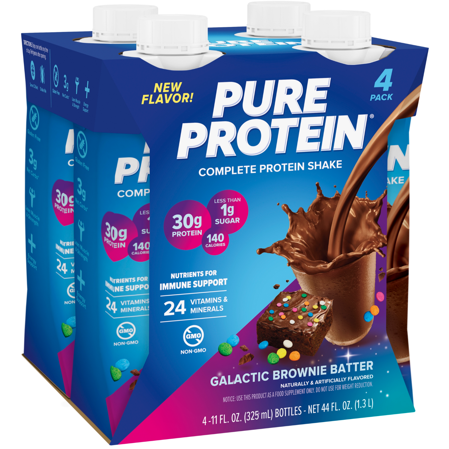 slide 4 of 5, Pure Protein RTD Protein Shake, Galactic Brownie Batter, 30g Protein, 4 Pack, 11 floz, 30 gram, 4 ct