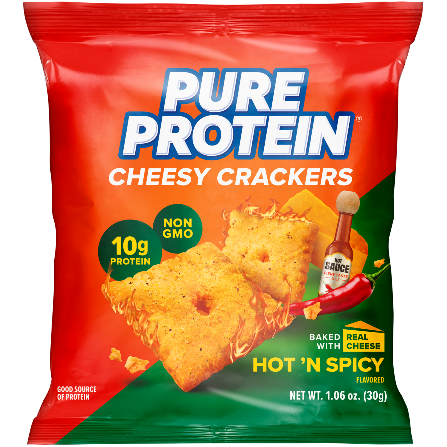 slide 1 of 2, Pure Protein Hot 'n Spicy Cheesy Crackers, 1.06 oz