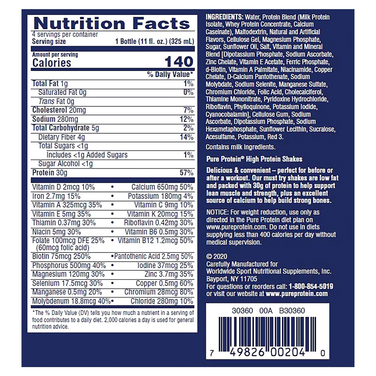 slide 2 of 2, Pure Protein Shake, Strawberry, 30 g Protein, 11 fl oz, 4 ct, 4 ct; 11 fl oz