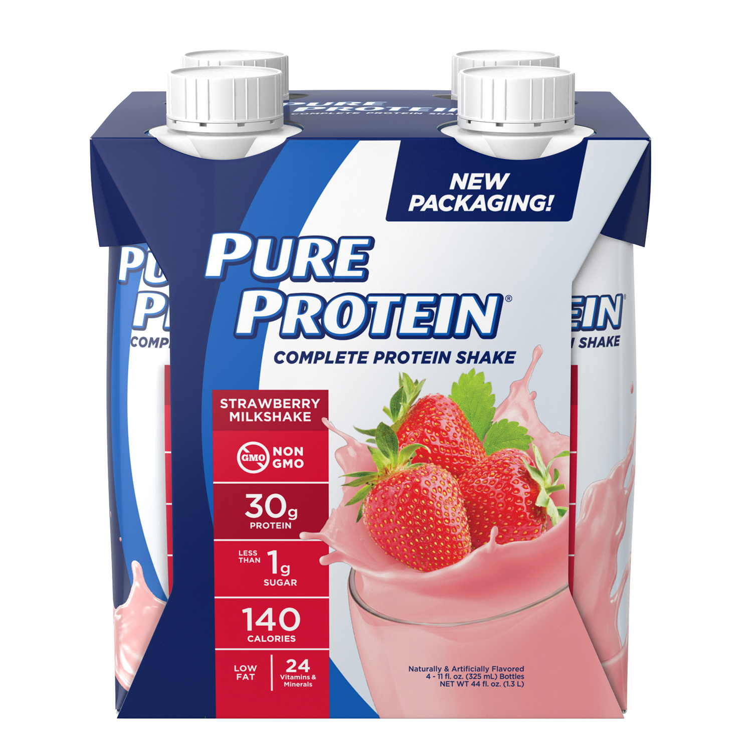 slide 1 of 2, Pure Protein Shake, Strawberry, 30 g Protein, 11 fl oz, 4 ct, 4 ct; 11 fl oz