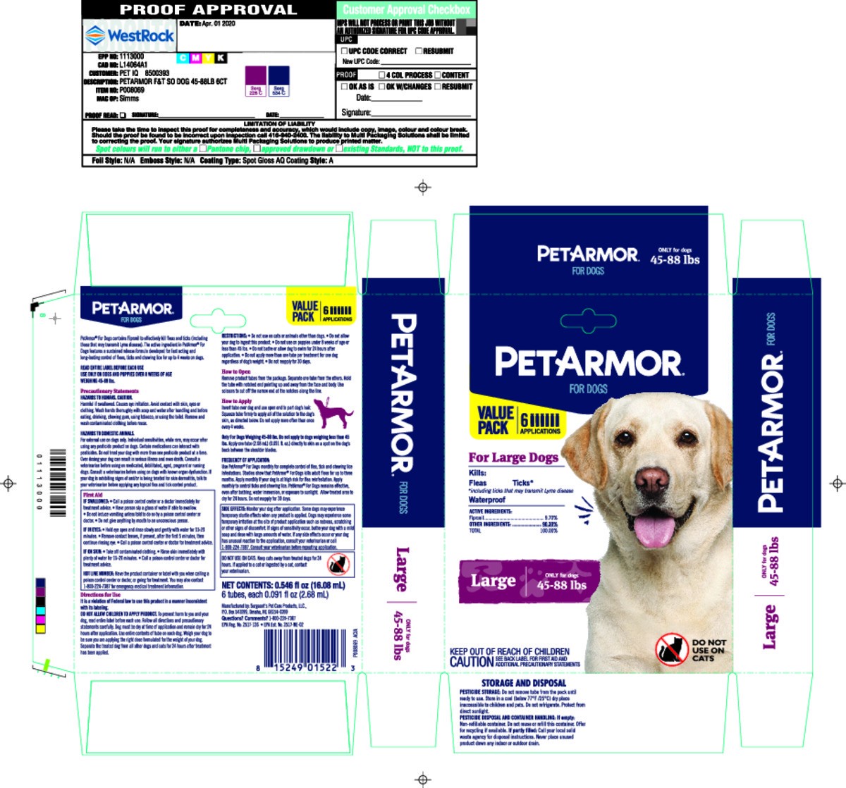 slide 3 of 5, PetArmor F&T SO Dog 45-88LB 6CT, 6 ct