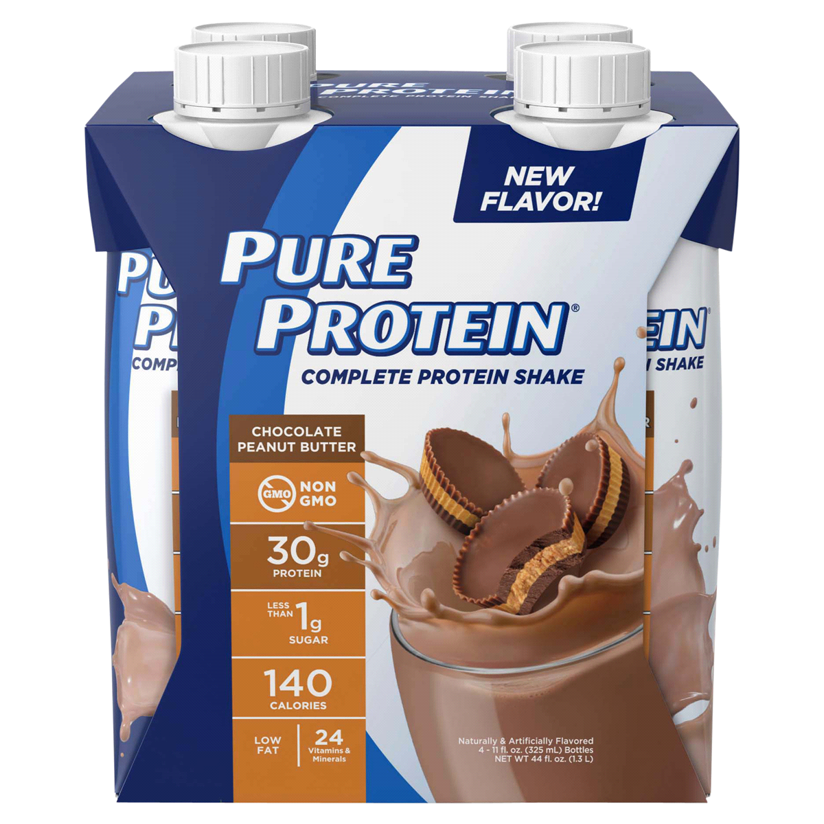 slide 1 of 5, Pure Protein Chocolate Peanut Butter Shake, 30 gram, 4 ct