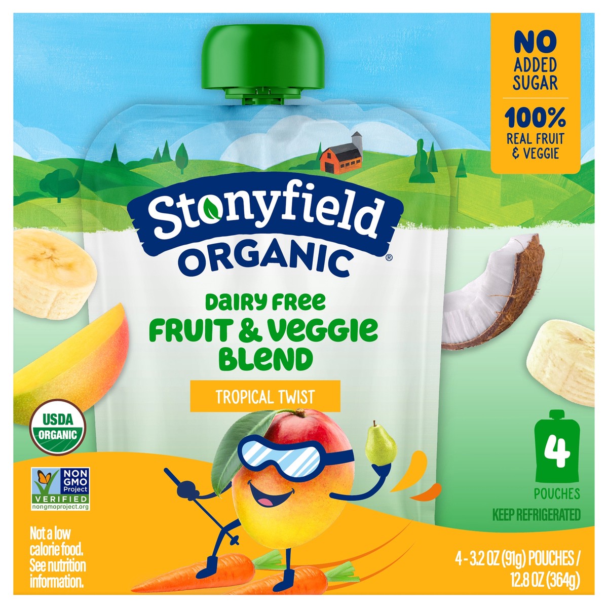 slide 1 of 10, Stonyfield Organic Dairy Free Smoothie Pouches, Tropical Twist, 3.2oz., 4 Ct, 4 ct