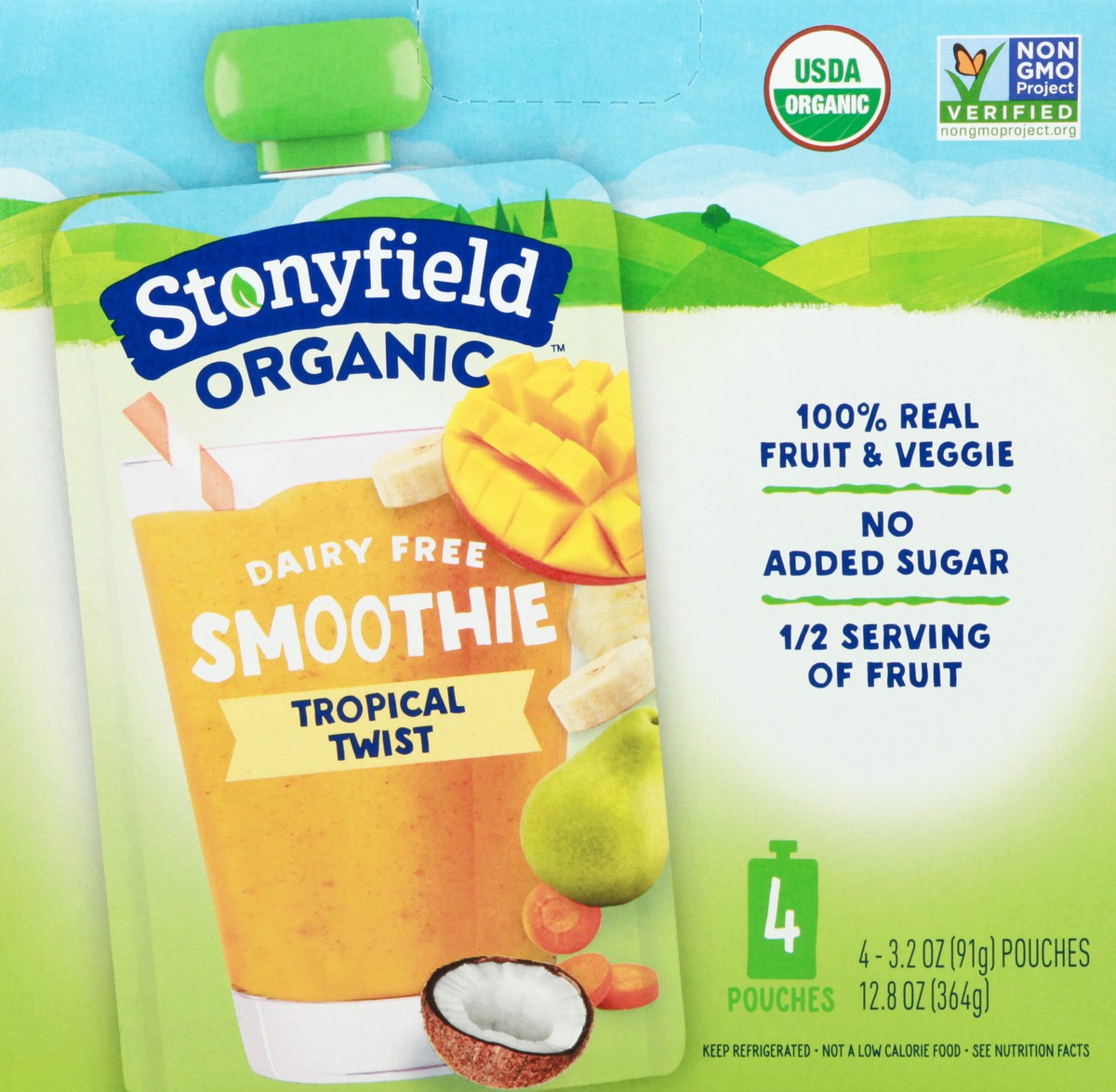 slide 3 of 10, Stonyfield Organic Dairy Free Smoothie Pouches, Tropical Twist, 3.2oz., 4 Ct, 4 ct
