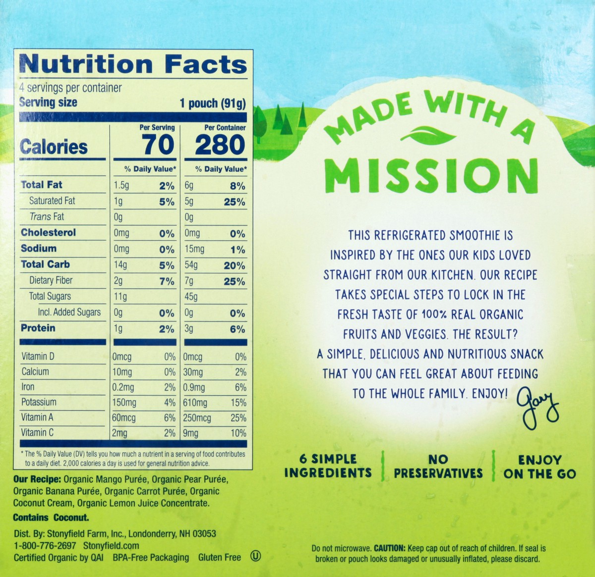 slide 8 of 10, Stonyfield Organic Dairy Free Smoothie Pouches, Tropical Twist, 3.2oz., 4 Ct, 4 ct