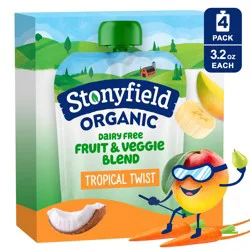 Stonyfield Organic Dairy Free Smoothie Pouches, Tropical Twist, 3.2oz., 4 Ct