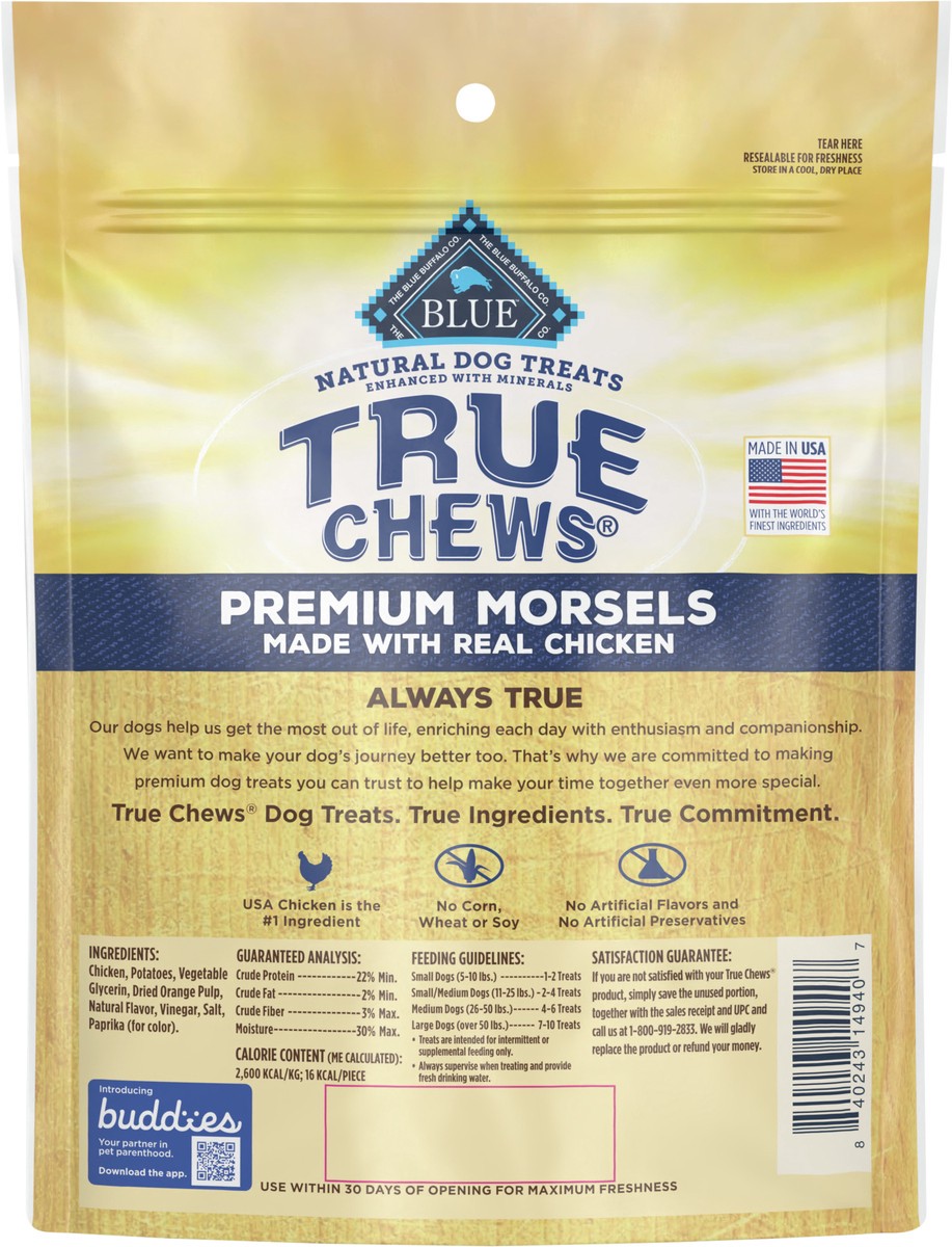 slide 7 of 10, Blue Buffalo True Chews Premium Morsels Natural Dog Treats, Chicken 11 oz bag, 11 oz