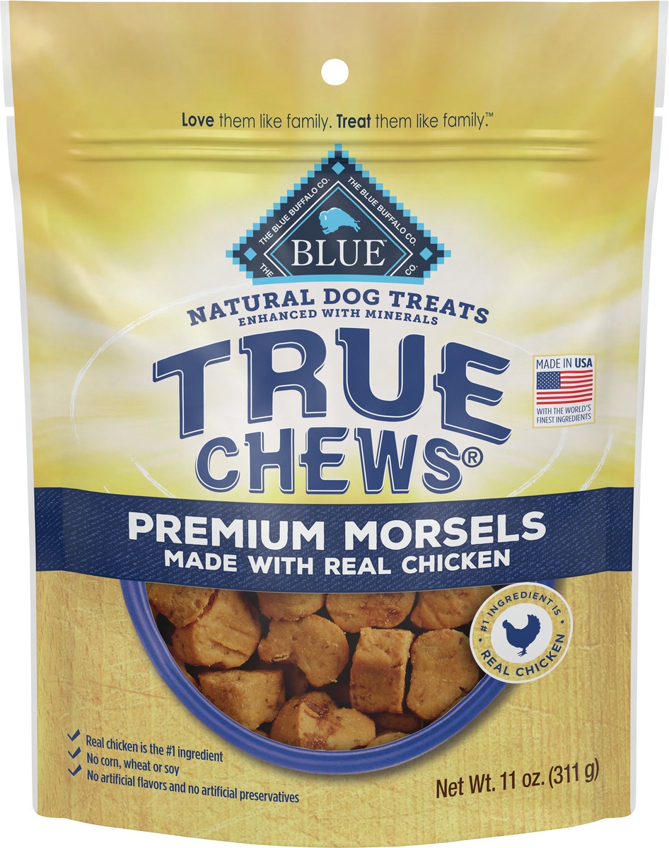 slide 2 of 10, Blue Buffalo True Chews Premium Morsels Natural Dog Treats, Chicken 11 oz bag, 11 oz