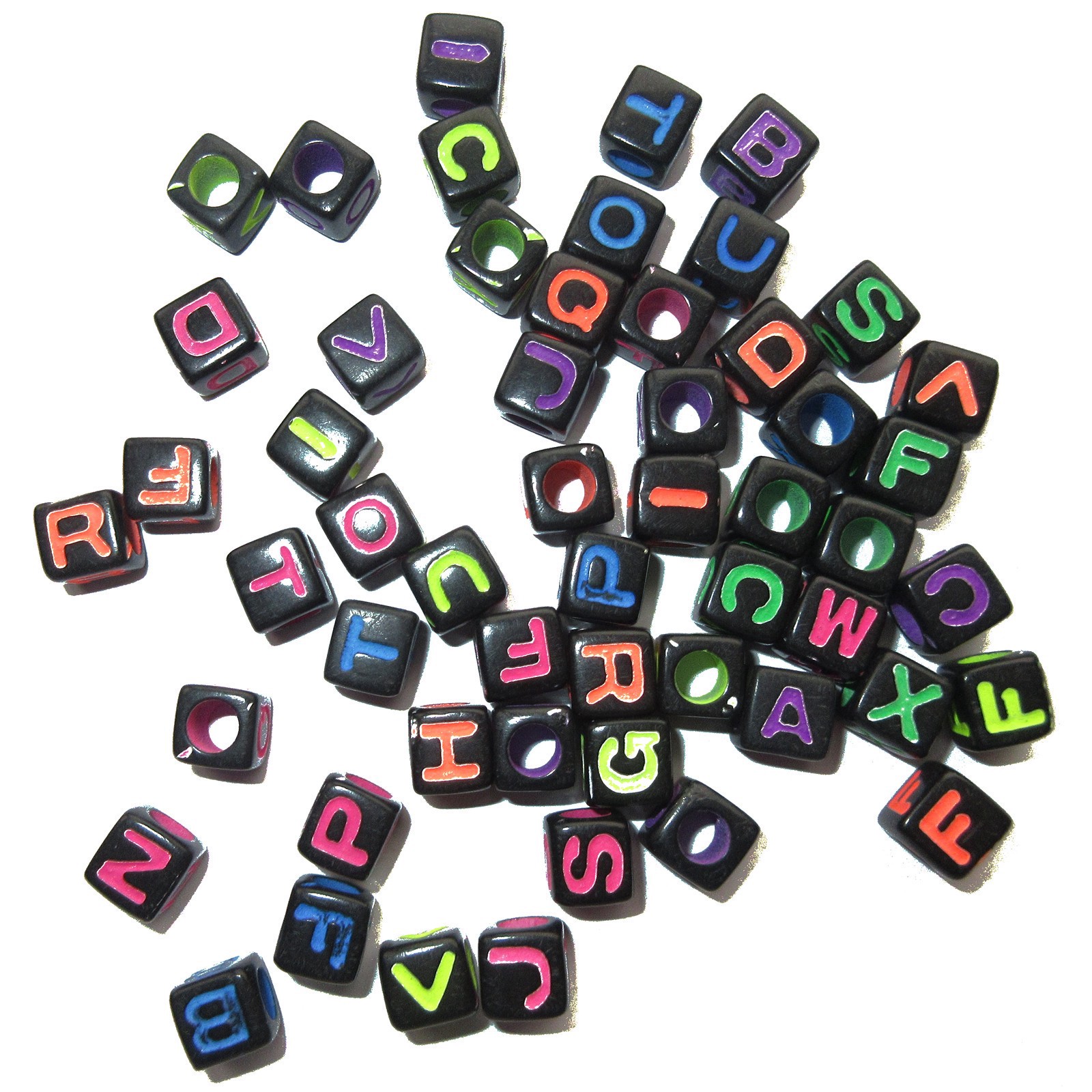 slide 2 of 4, Neon & Black Alphabet Square Beads By Creatology, 6 mm