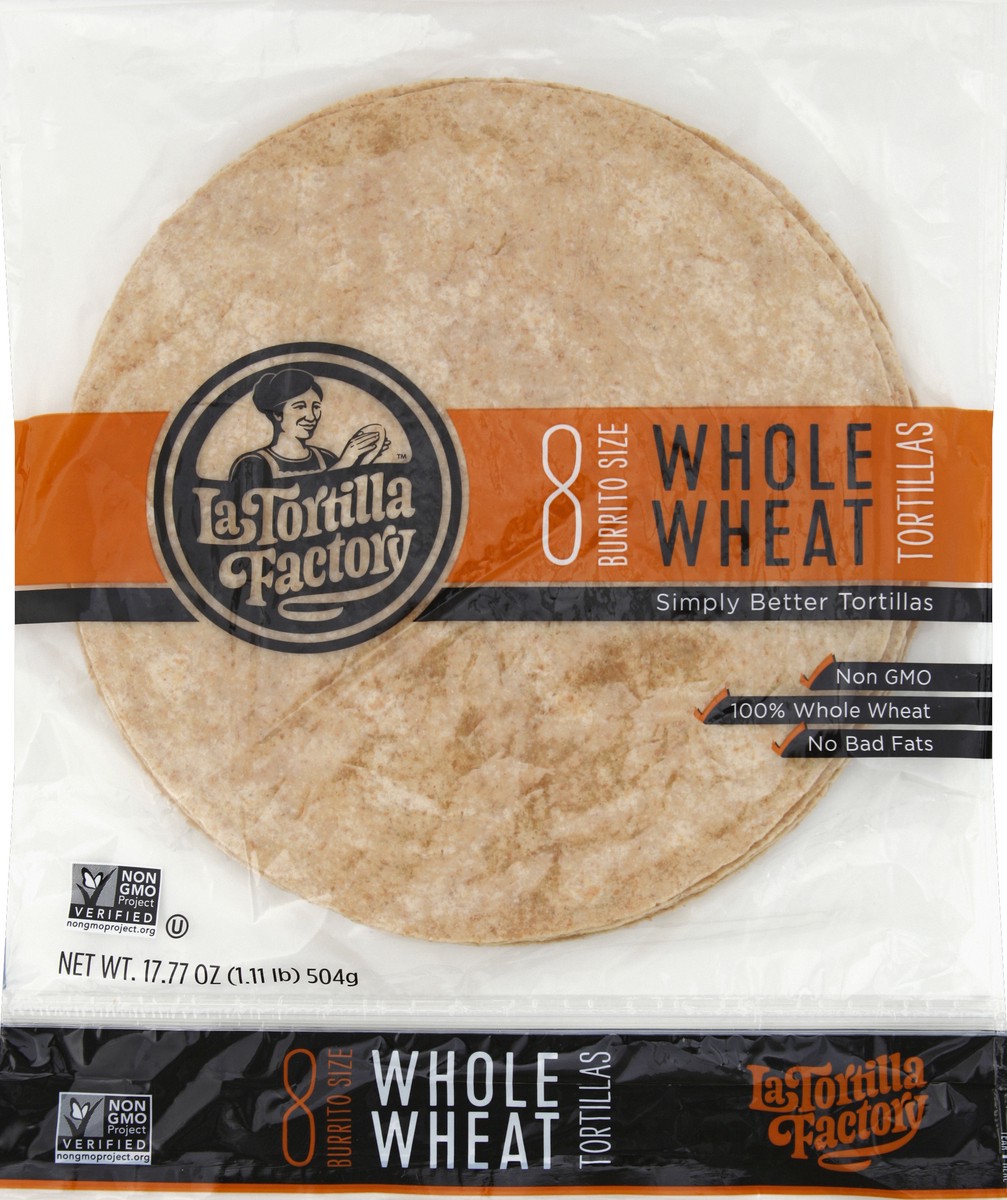 slide 5 of 5, La Tortilla Factory Non-Gmo Whole Wheat Tortillas Burrito Size, 17.77 oz