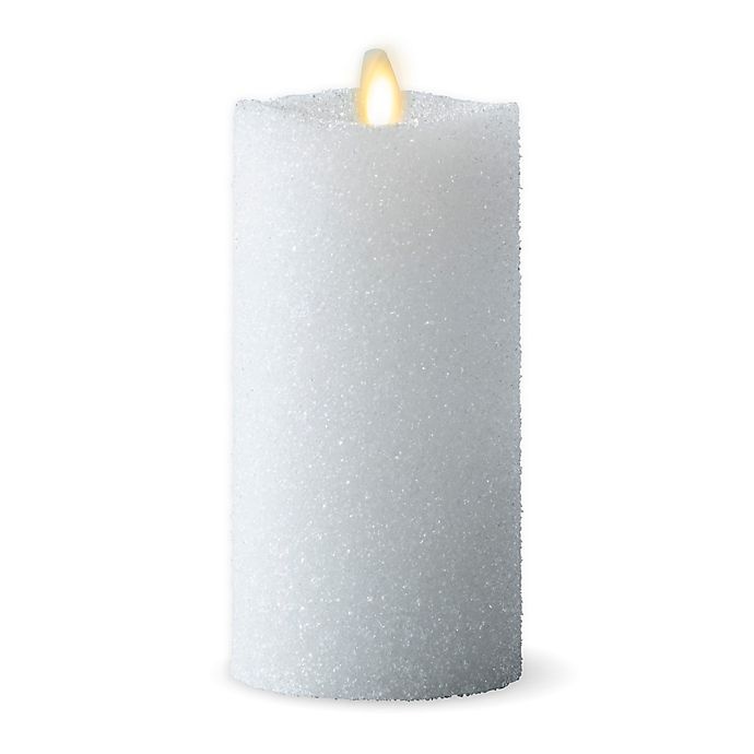 slide 1 of 1, Luminara Glitter Snow Real-Flame Effect Pillar Candle, 6 in