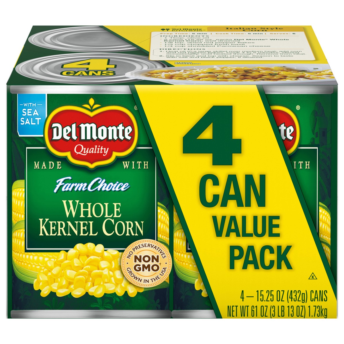 slide 1 of 3, Del Monte Golden Sweet Whole Kernel Corn, 15.25 oz Can (Pack of 4), 4 ct; 15.25 oz