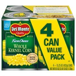 Del Monte Golden Sweet Whole Kernel Corn, 15.25 oz Can (Pack of 4)