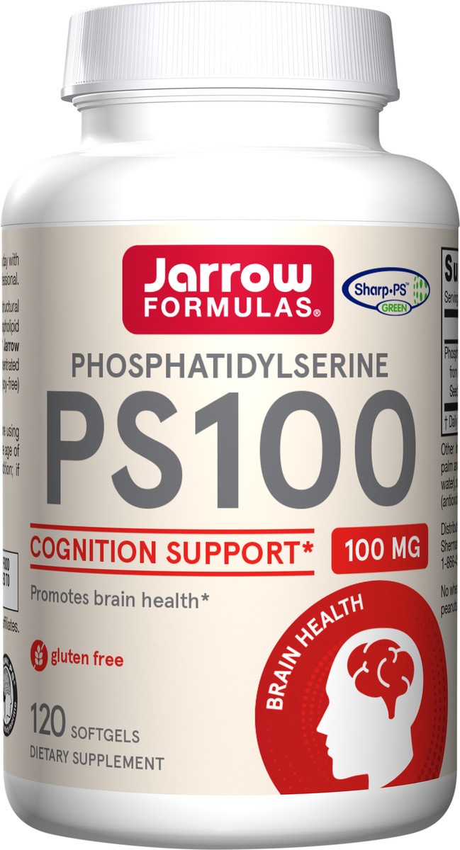 slide 2 of 4, Jarrow Formulas PS100 Phosphatidylserine 100mg, Dietary Supplement for Brain Health and Cognitive Function Support, 120 Softgels, Up to a 40-120 Day Supply, 120 ct