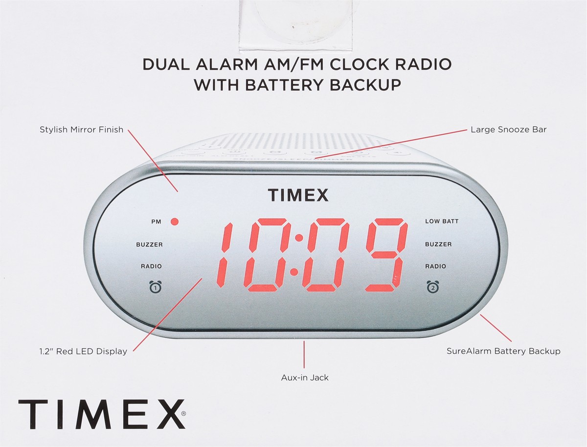 slide 5 of 9, Timex AM/FM Dual Alarm Clock Radio White, 1 ct