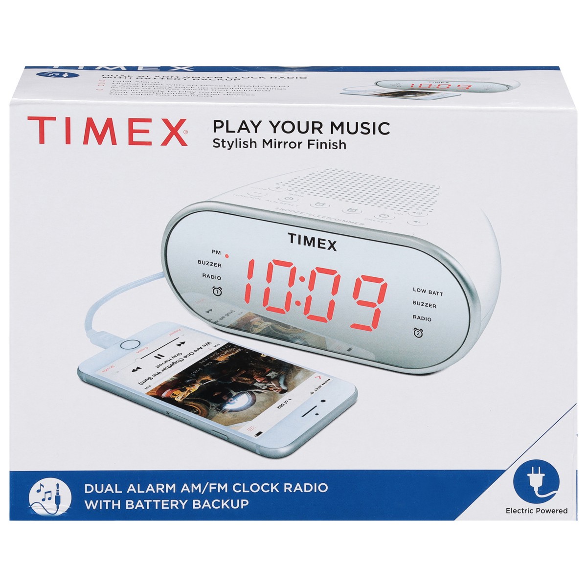 slide 1 of 9, Timex AM/FM Dual Alarm Clock Radio White, 1 ct