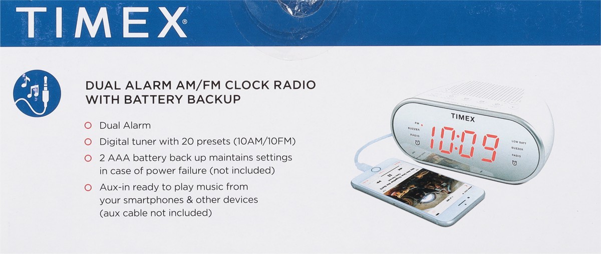 slide 9 of 9, Timex AM/FM Dual Alarm Clock Radio White, 1 ct