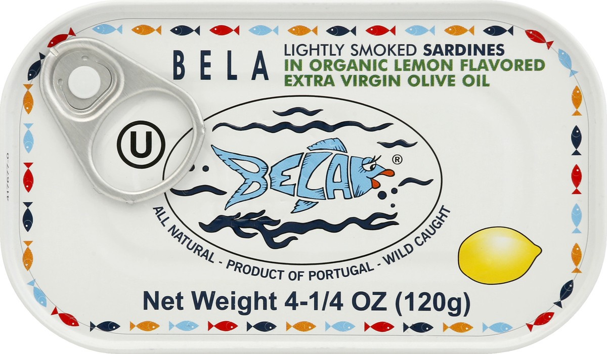 slide 5 of 9, Bela Lightly Smoked In Organic Lemon Flavored Extra Virgin Olive Oil Sardines 4.25 oz, 4.25 oz