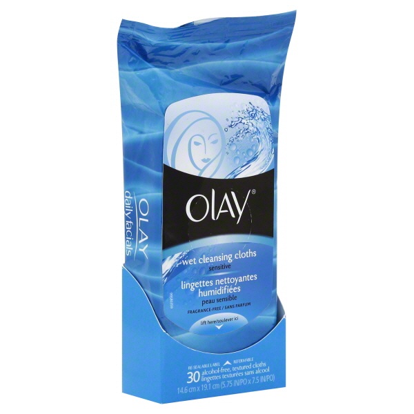 slide 1 of 1, Olay Wet Cleansing Cloths, Sensitive, 30 ct