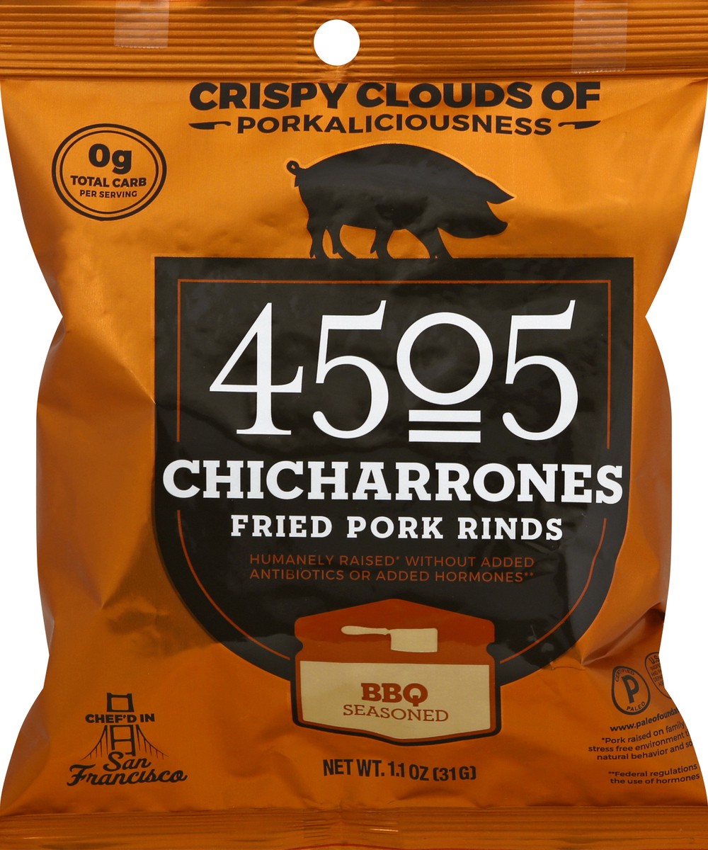 slide 6 of 12, 4505 Meats Chicharrones BBQ Seasoned Fried Pork Rinds - 1.1 oz, 1.1 oz