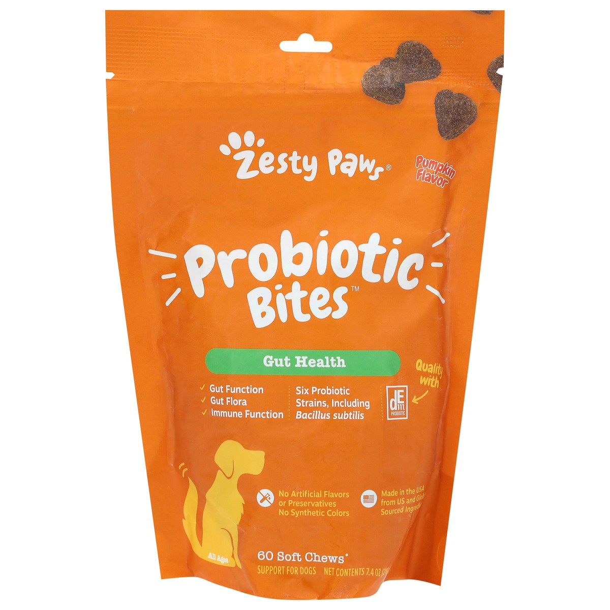 slide 1 of 4, Zesty Paws Gut Health Pumpkin Flavor Probiotic Bites - 60 ct, 60 ct