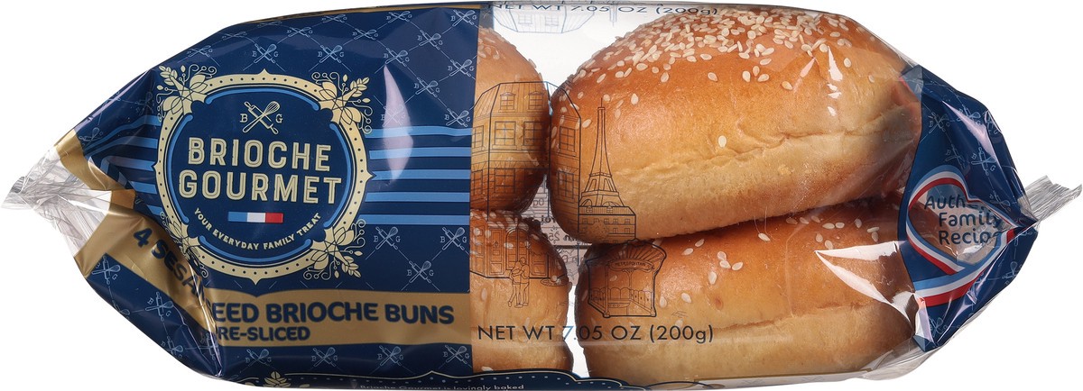 slide 11 of 13, Brioche Gourmet Pre-Sliced Sesame Seed Brioche Buns 4 ea, 4 ct