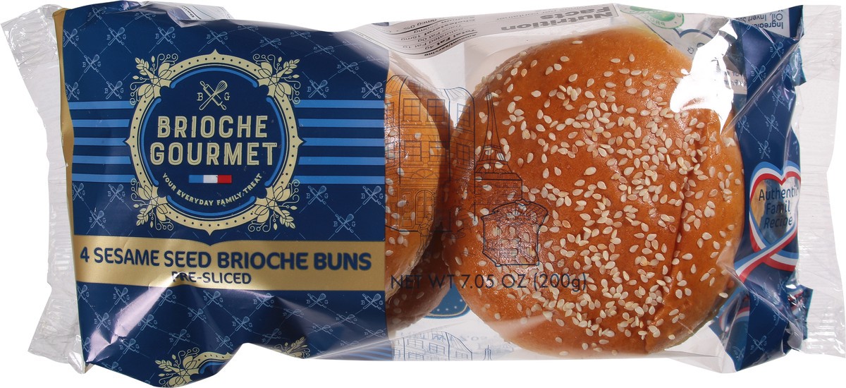 slide 2 of 13, Brioche Gourmet Pre-Sliced Sesame Seed Brioche Buns 4 ea, 4 ct