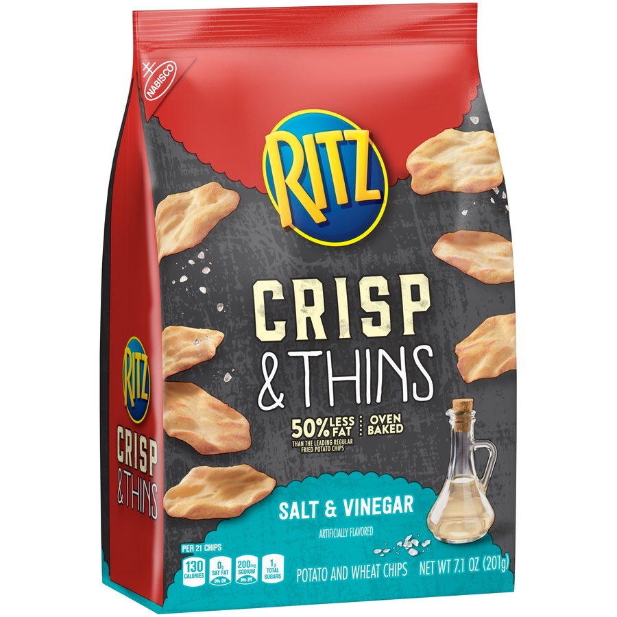 slide 3 of 9, Ritz Crisp & Thins Salt & Vinegar Chips, 7.1 oz