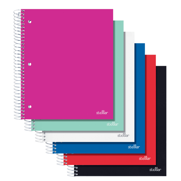 slide 1 of 10, Office Depot Brand Spiral Stellar Poly Notebook, 10 1/2'' X 8'', 3 Subject, Wide Ruled, 150 Sheets, Assorted Colors, 150 ct