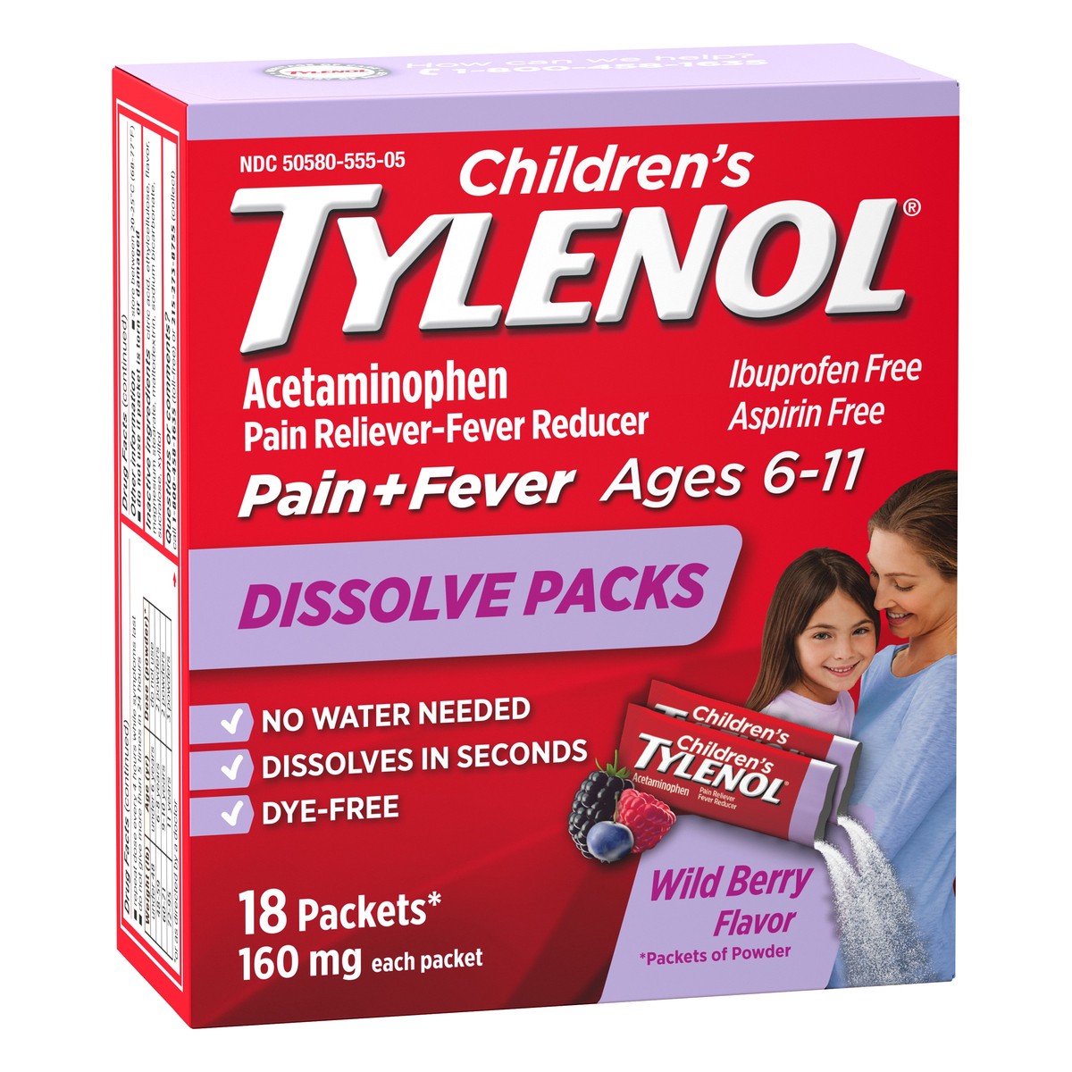 slide 2 of 7, Tylenol Children's Pain + Fever Wild Berry Dissolve Packs, 18 ct