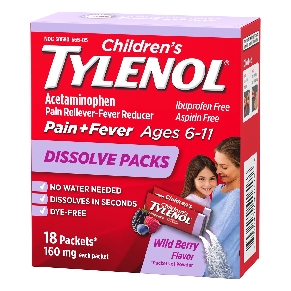 slide 4 of 7, Tylenol Children's Pain + Fever Wild Berry Dissolve Packs, 18 ct