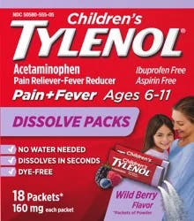 Children's Tylenol Acetaminophen Dissolve Packets, Wild Berry, 18 ct