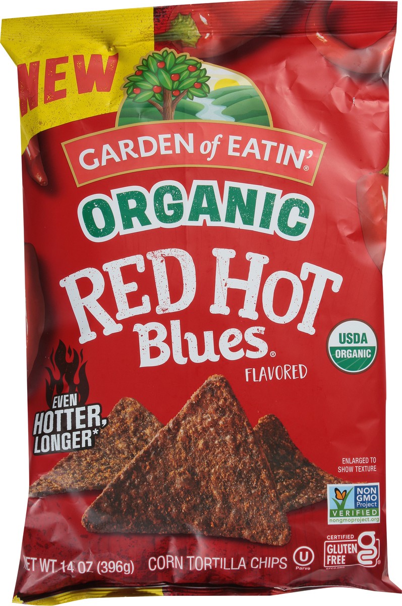 slide 7 of 12, Garden of Eatin' Organic Red Hot Blues Flavored Corn Tortilla Chips 14 oz, 14 oz