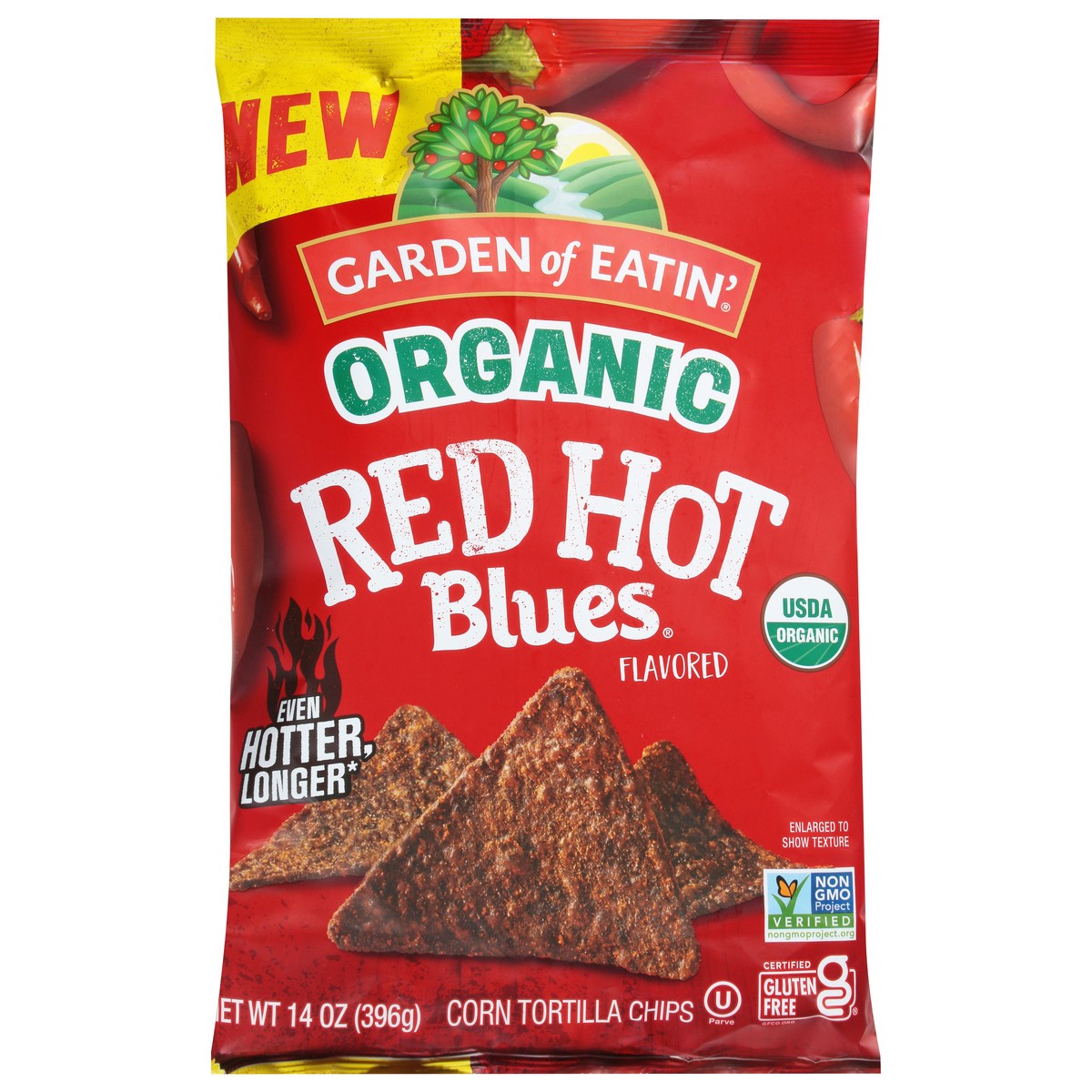 slide 1 of 12, Garden of Eatin' Organic Red Hot Blues Flavored Corn Tortilla Chips 14 oz, 14 oz